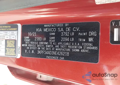 2022 Kia Forte Gt-Line from USA, damaged, VIN 3KPF54AD3NE426218